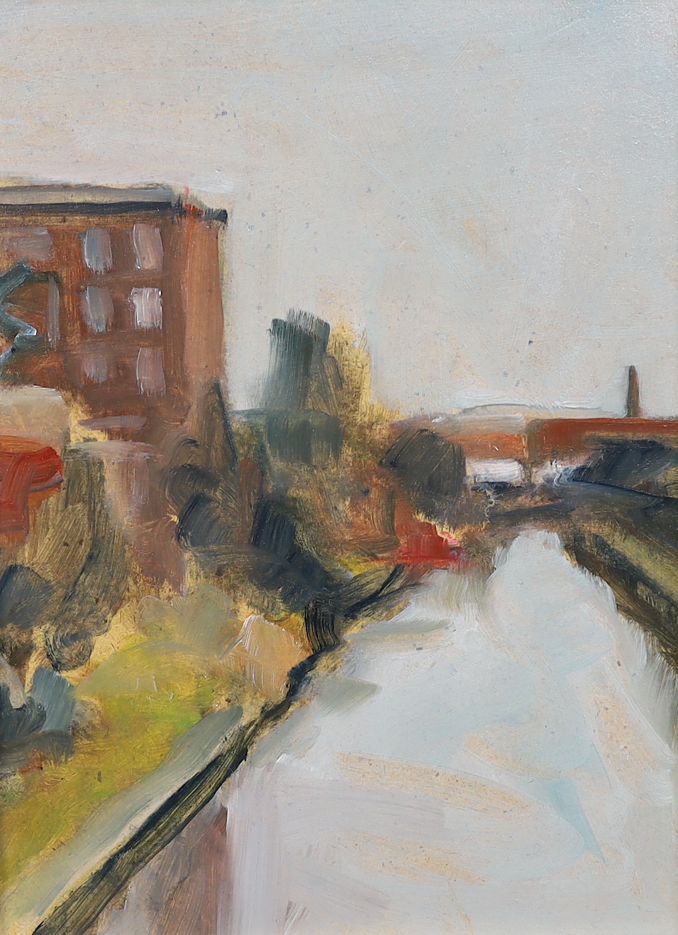 John Pegg (b.1949), oil on board, Riverscape, inscribed by the artist verso, 20 x 15cm
